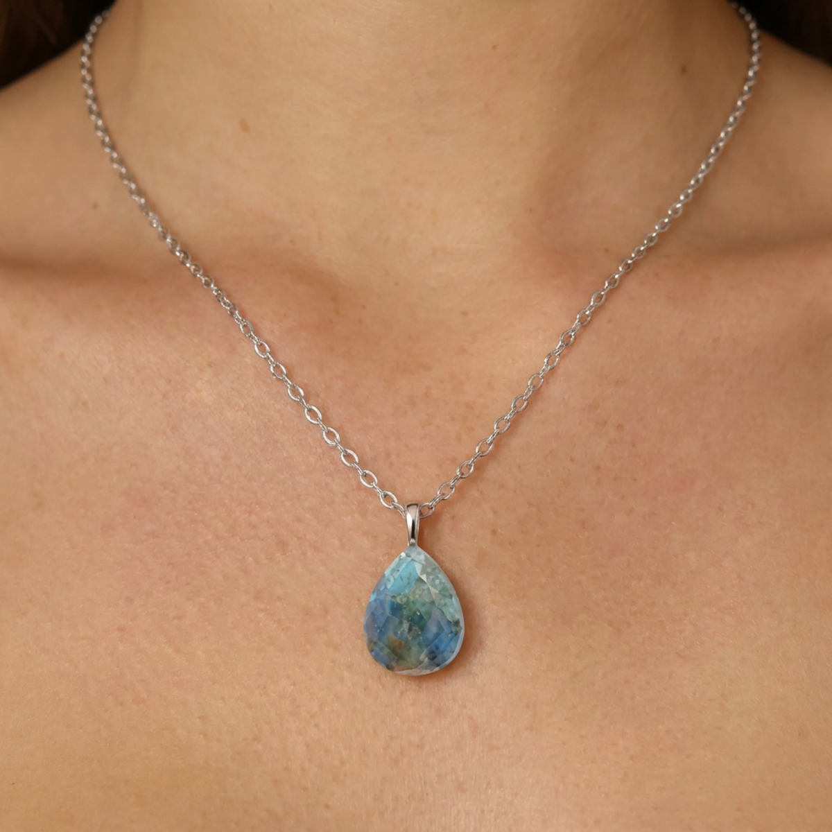 925 Sterling Silver Drop Necklace Turquoise