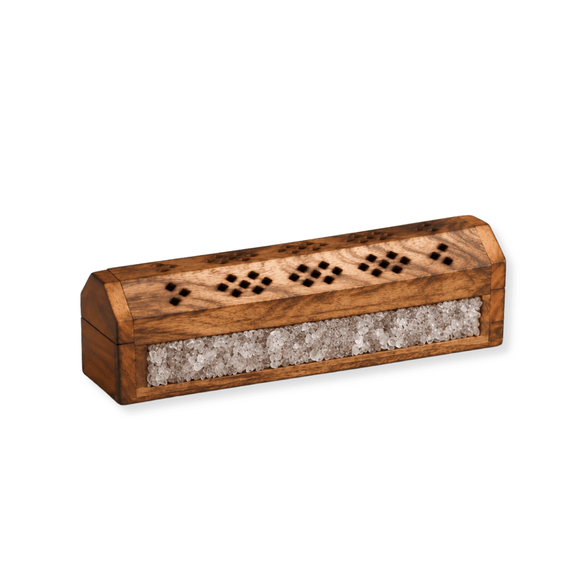 Wierookdoos van mangohout met bergkristal 30 cm