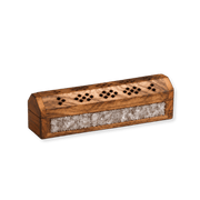 Wierookdoos van mangohout met bergkristal 30 cm