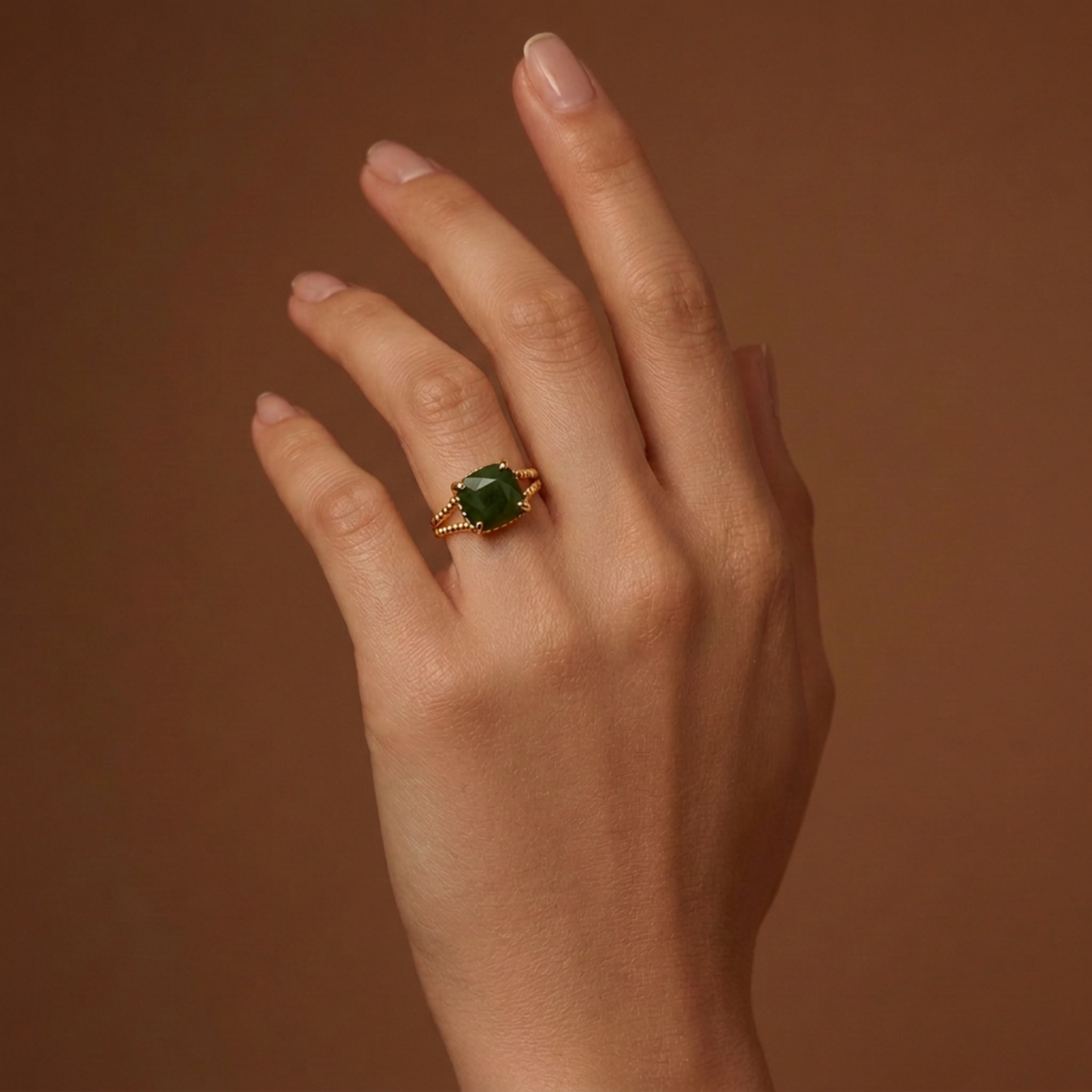 925 Sterling Silver Rectangle Ring Green Jade