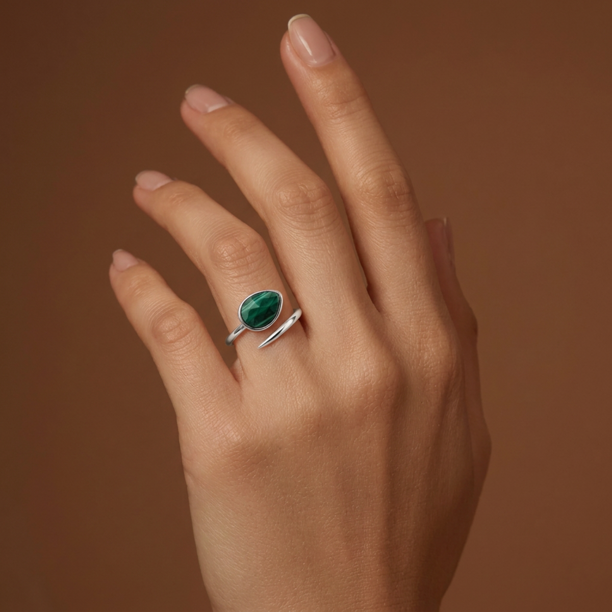 925 Sterling Silver 'Snake' Ring Malachite