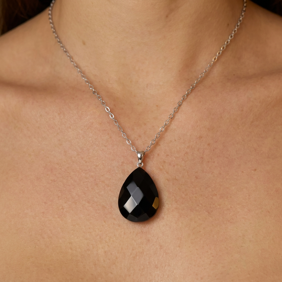 925 Sterling Silver Drop Necklace Onyx