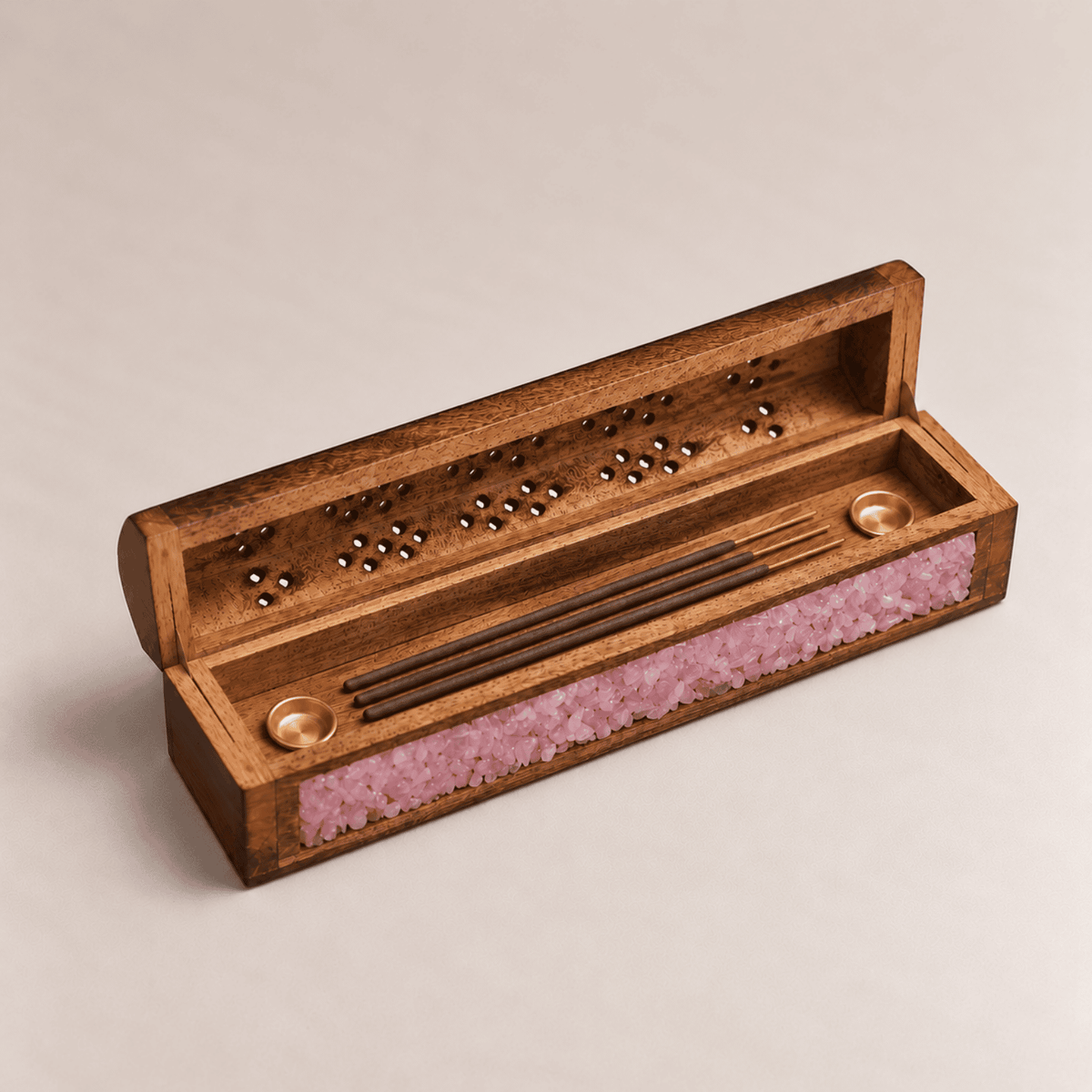 Mango Wood Incense Box Rose Quartz 30 cm