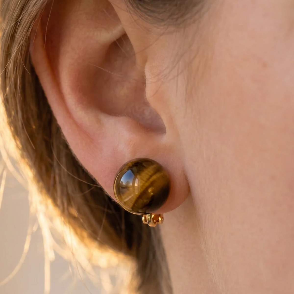 Ohrringe mit Tigerauge-Perlen, 10 mm