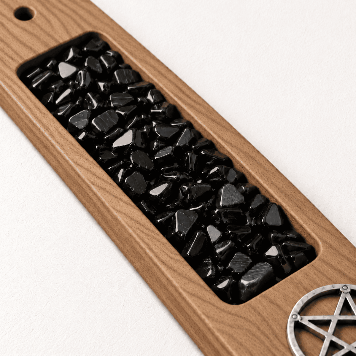 Mango Wood Pentagram Incense Holder Black Tourmaline