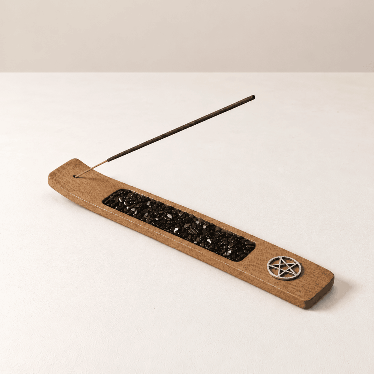 Mango Wood Pentagram Incense Holder Black Tourmaline