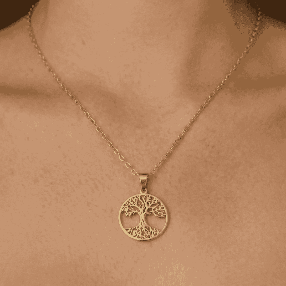 Golden Stainless Steel Tree of Life Necklace 2.5cm