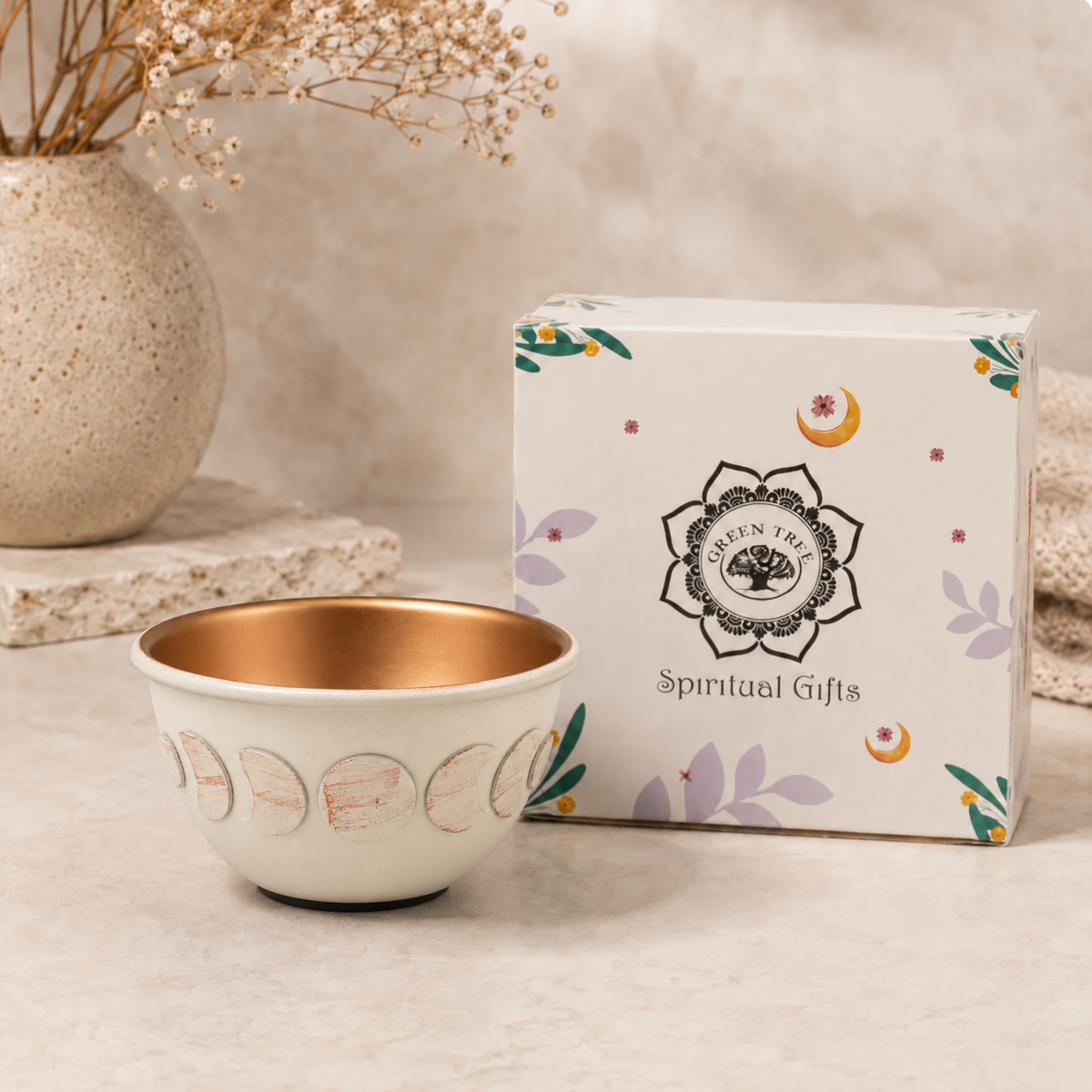 Cuenco quemador de salvia con fases lunares