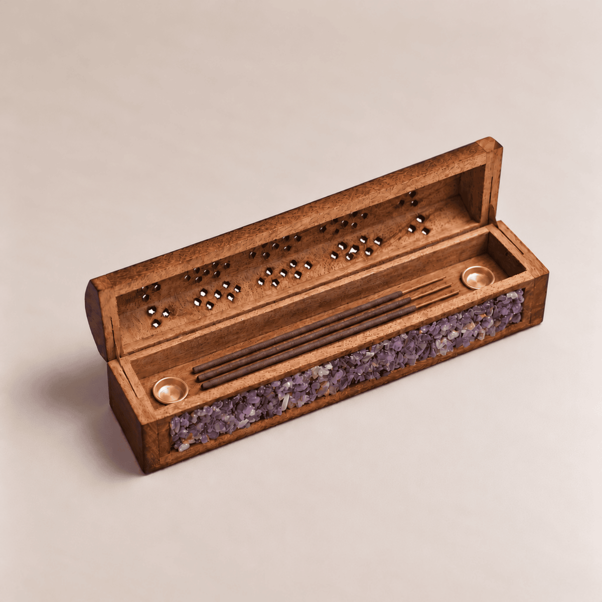 Mango Wood Incense Box Amethyst 30 cm