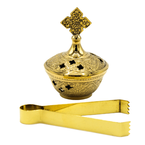 Incense Burner and Tong  Brass (6 cm) Set of 2