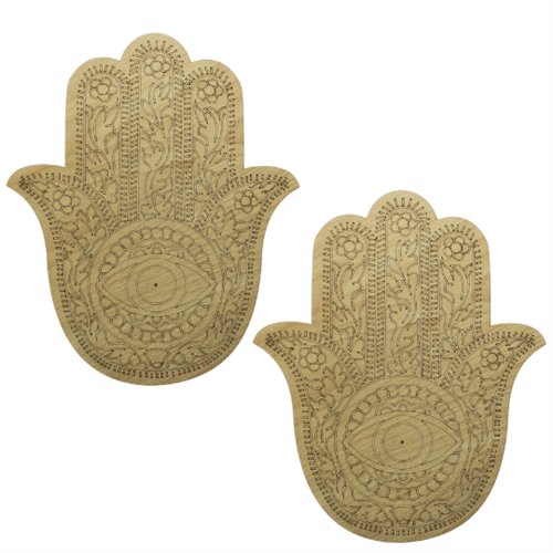 Wooden Engraving Hamsa Hand 30x25cm Set of 2 pcs