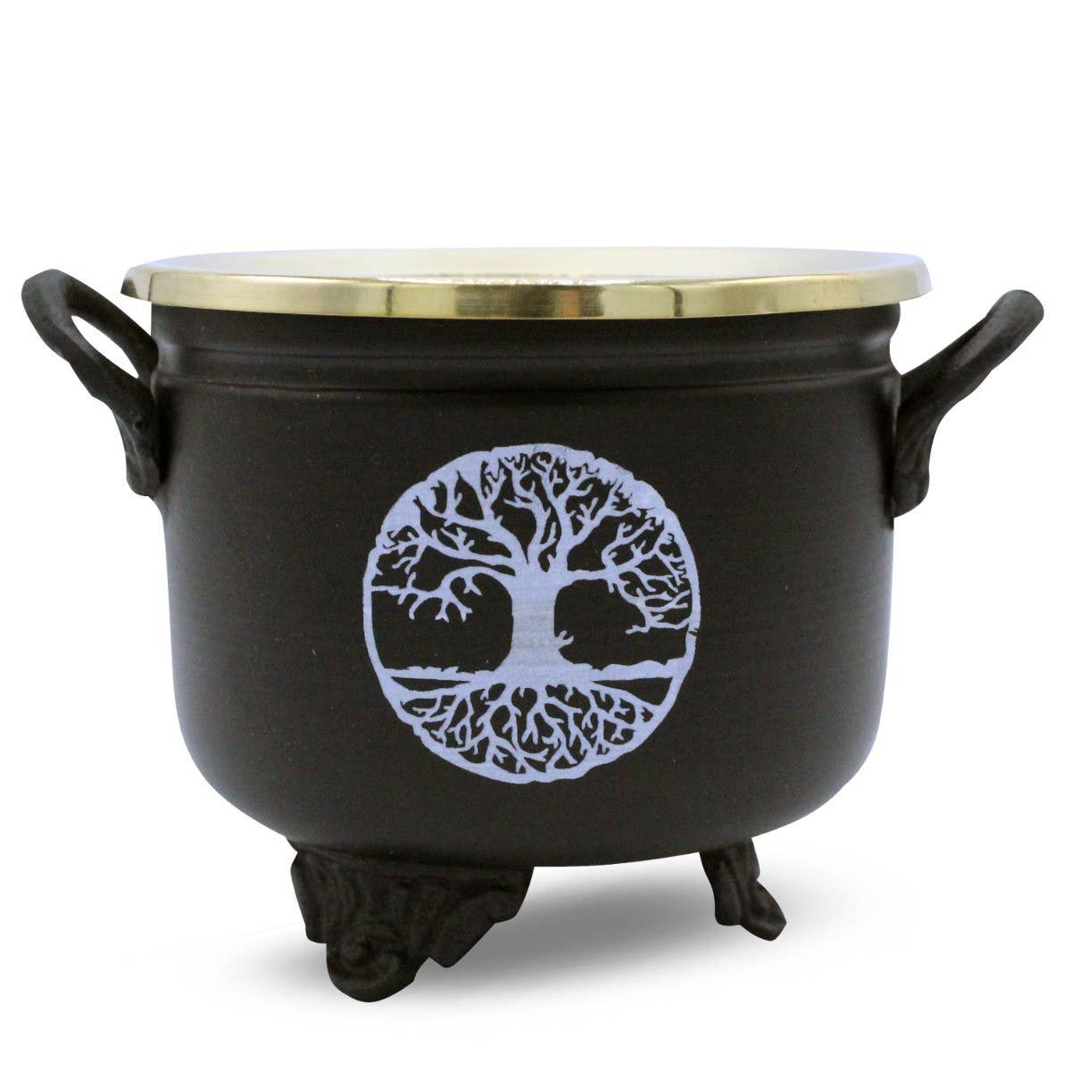 Black Cauldron White Tree of Life 10x11cm with brass Lid