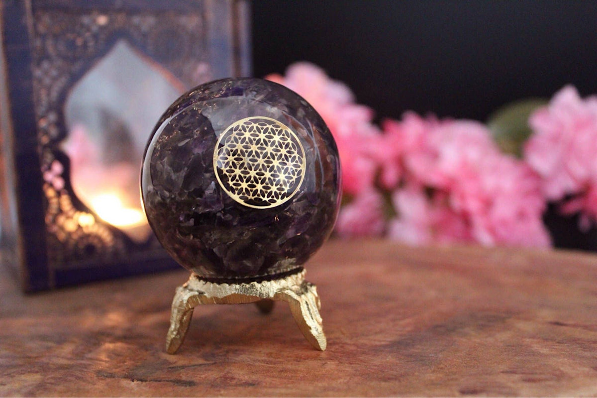 Orgonite Sphere Amethyst With Flower of Life