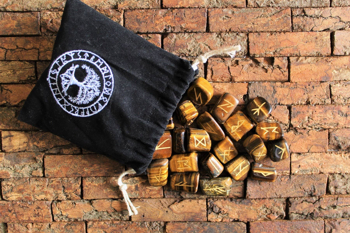 Tiger Eye Rune Viking with Velvet Bag 25 pcs