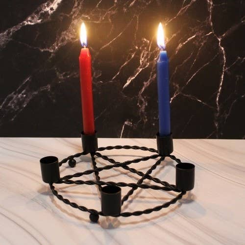 Iron Pentagram Candle Holder 15 cm Black