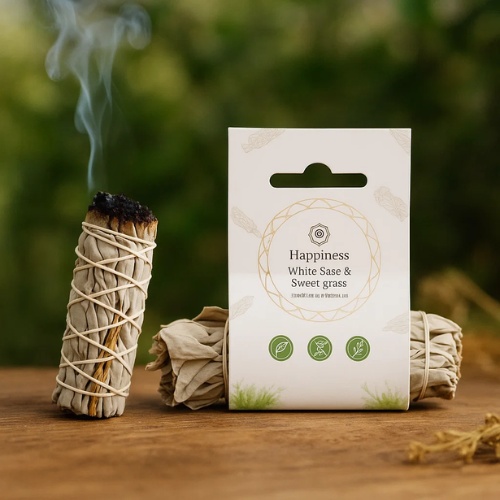 Happiness Sage & Sweetgrass Smudge Stick 10 cm with Label