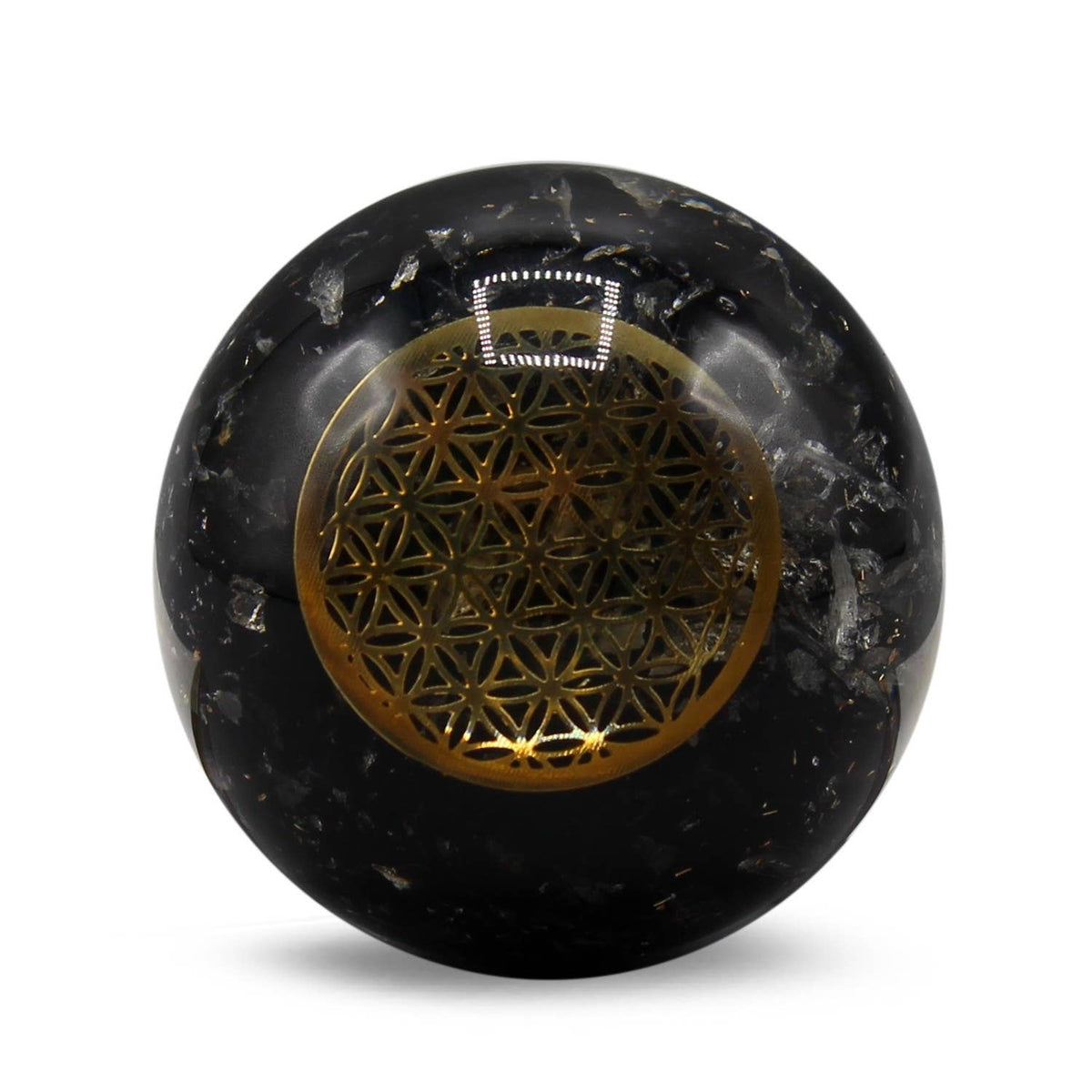 Orgone Sphere-Black Tourmaline-Flower Of Life