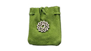 Suede Pouch - Green With Chakra Symbol 3.25X2.75"
