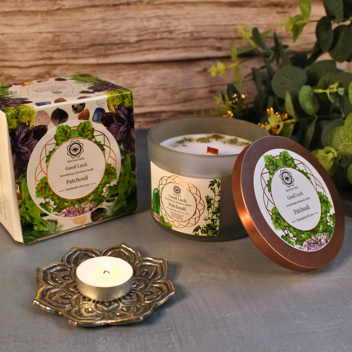 Green Tree Gemstone Candle Good Luck Patchouli 256g