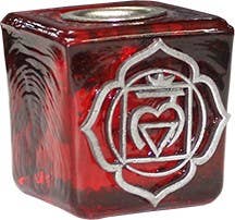 GLASS CUBE RED CANDLE HOLDER-BASE