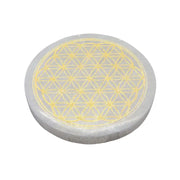 Placa dorada de selenita para cargar con la Flor de la Vida (10cm)