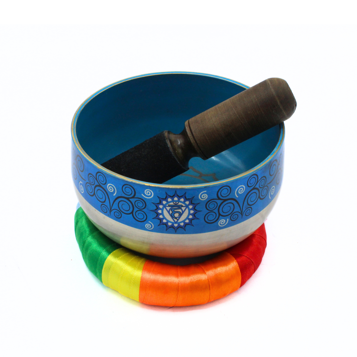 Throat Chakra Singing Bowl Silver Brass - Light Blue