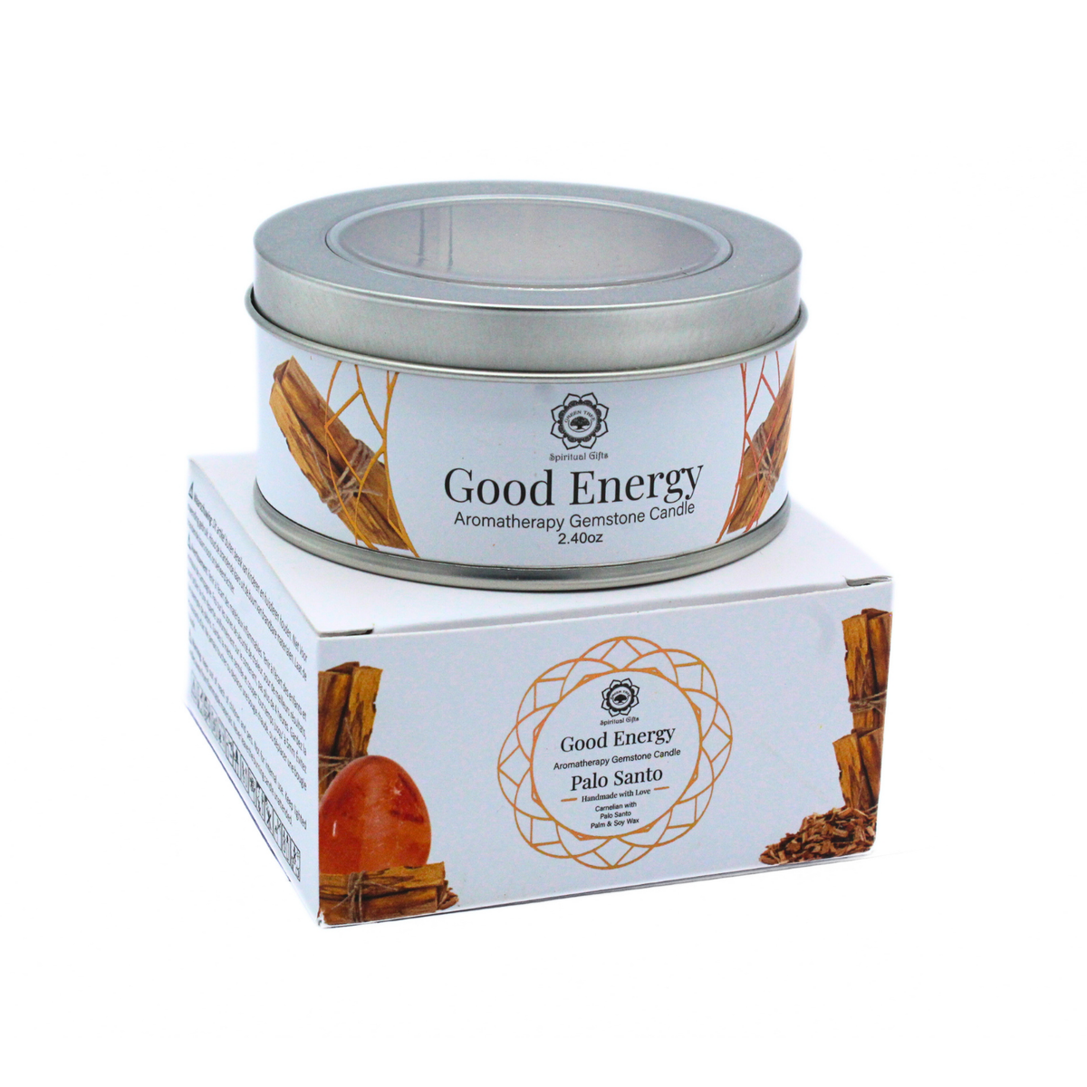 Green Tree Gemstone Candle Good Energy Palo Santo 70g