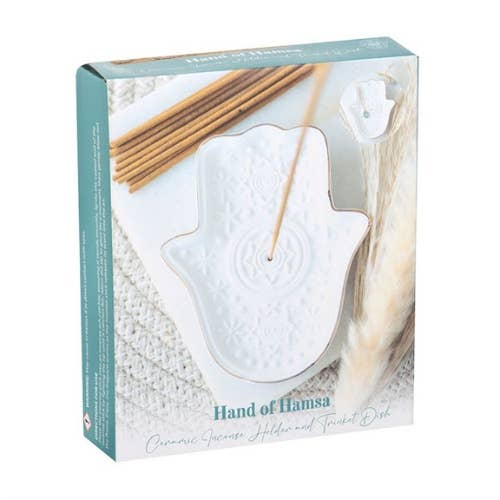 White Hand of Hamsa Incense Holder and Trinket Dish