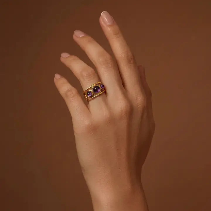 Anillo triple de acero inoxidable con amatista