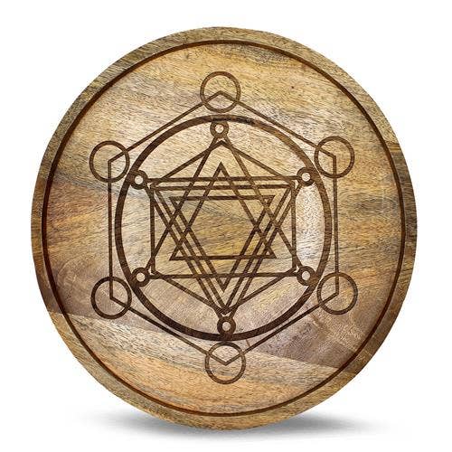 Mango Wood Crystal Grid Tray Metatron 30 cm