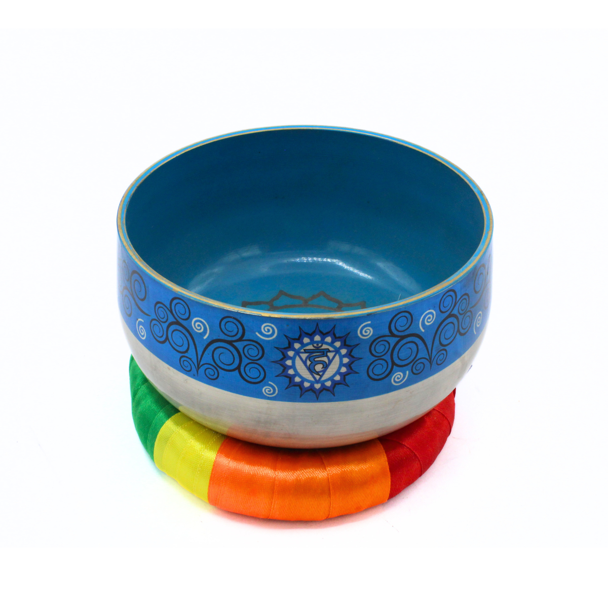 Throat Chakra Singing Bowl Silver Brass - Light Blue