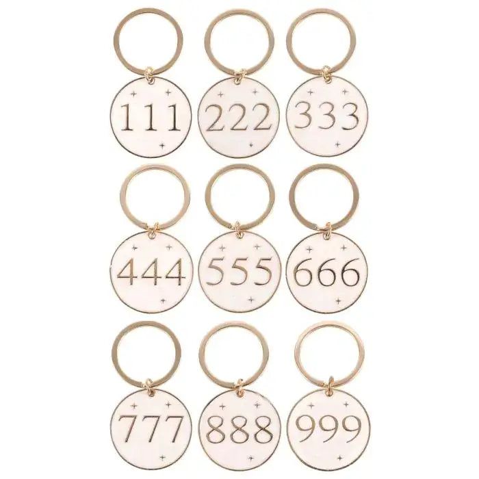 Set of 36 Angel Number Keyrings on Display