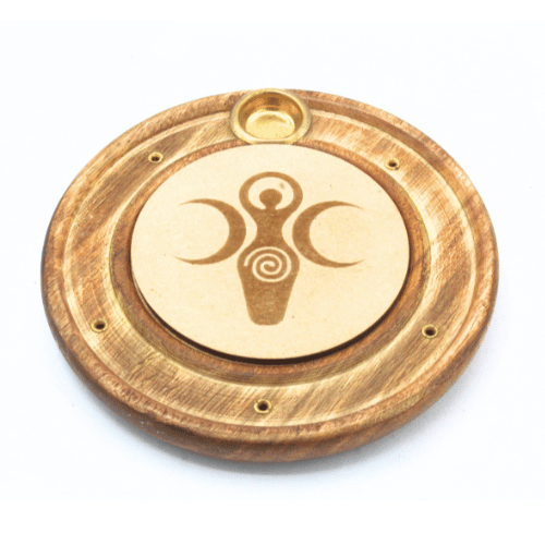 Wooden Incense Burner Crescent Moons & Spiral 10 cm