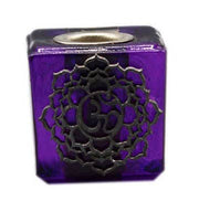 GLASS CUBE PURPLE CANDLE HOLDER-CROWN