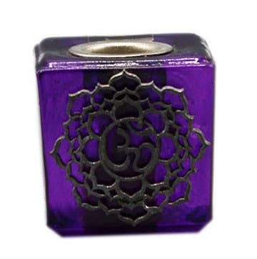GLASS CUBE PURPLE CANDLE HOLDER-CROWN