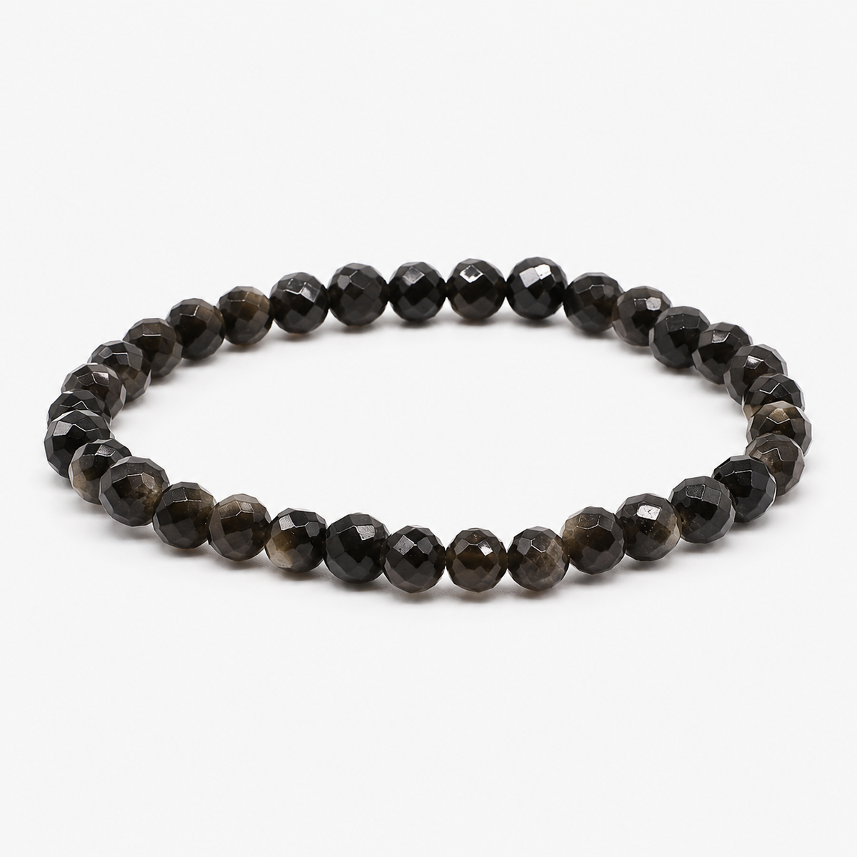Bracciale di perline sfaccettate in ossidiana Golden 8mm - Messico