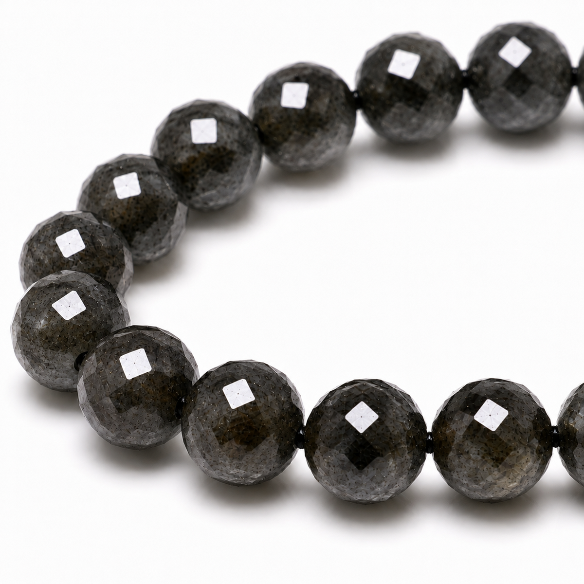 Bracciale di perline sfaccettate in ossidiana Golden 8mm - Messico