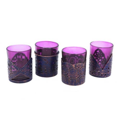 Tealight Holder Set of 4 - Purple&Gold