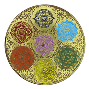 Wood & Brass Round Incense Holder 7 Chakras