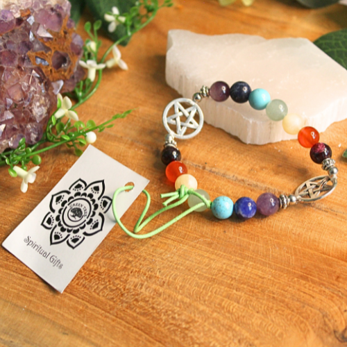 7 Chakra Beads Bracelet with Pentacle Pendant