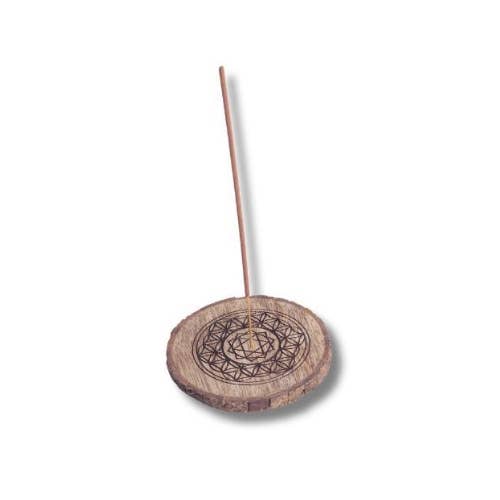 Mango Wood Incense Holder Flower of Life & Merkaba