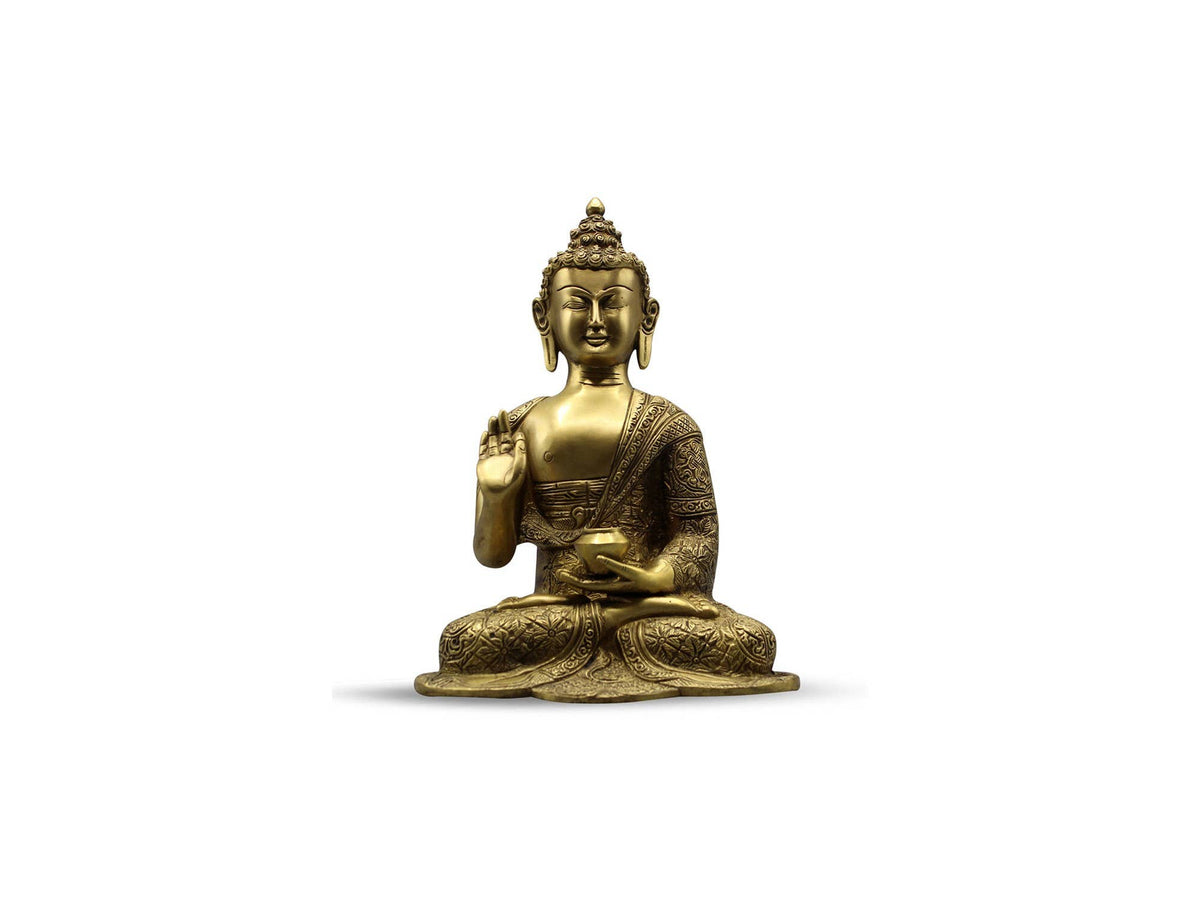 Buddha Sitting Asthmangal w/o Base Carved Gold mat 10,5"