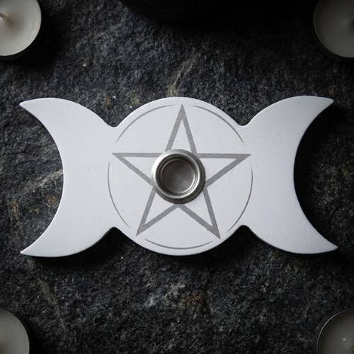 White Triple Moon Spell Candle Holder