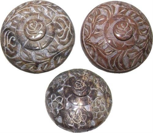 Soapstone Pot Porri Boxes (PK of 3) with incense burner