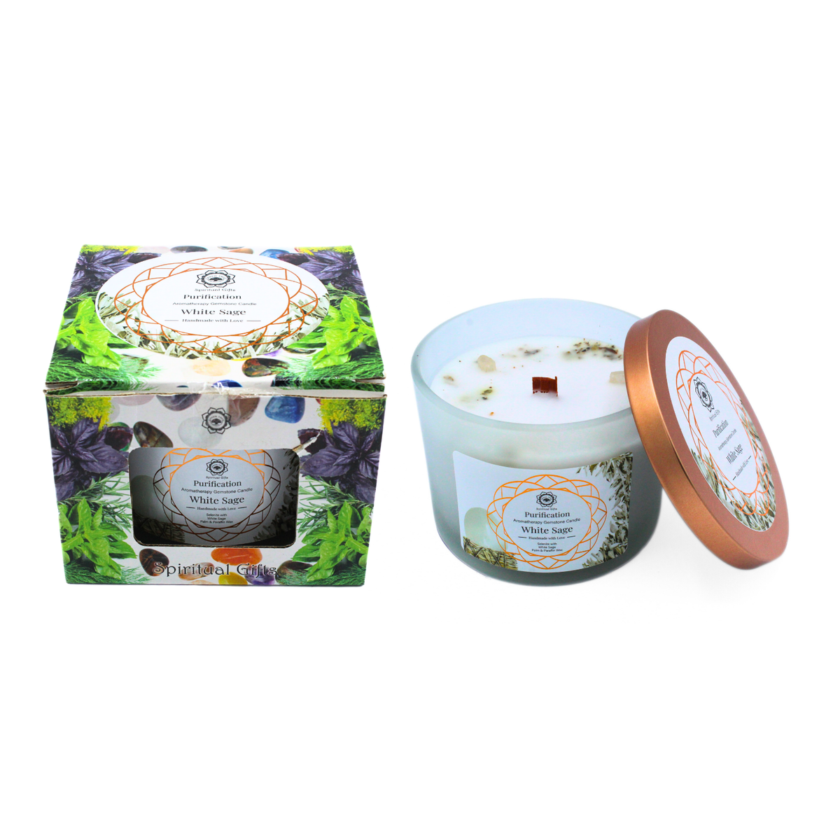 Green Tree Gemstone Candle Purification White Sage 256g