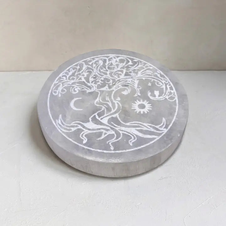 Selenit-Lebensbaum-Ladeplatte (10cm)