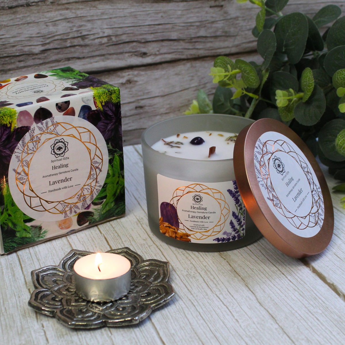 Green Tree Gemstone Candle Healing Lavender 256g