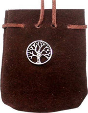 SUEDE POUCH ROUNDED WITH STRAP  BROWN-  TREE OF LIFE 3.25" x