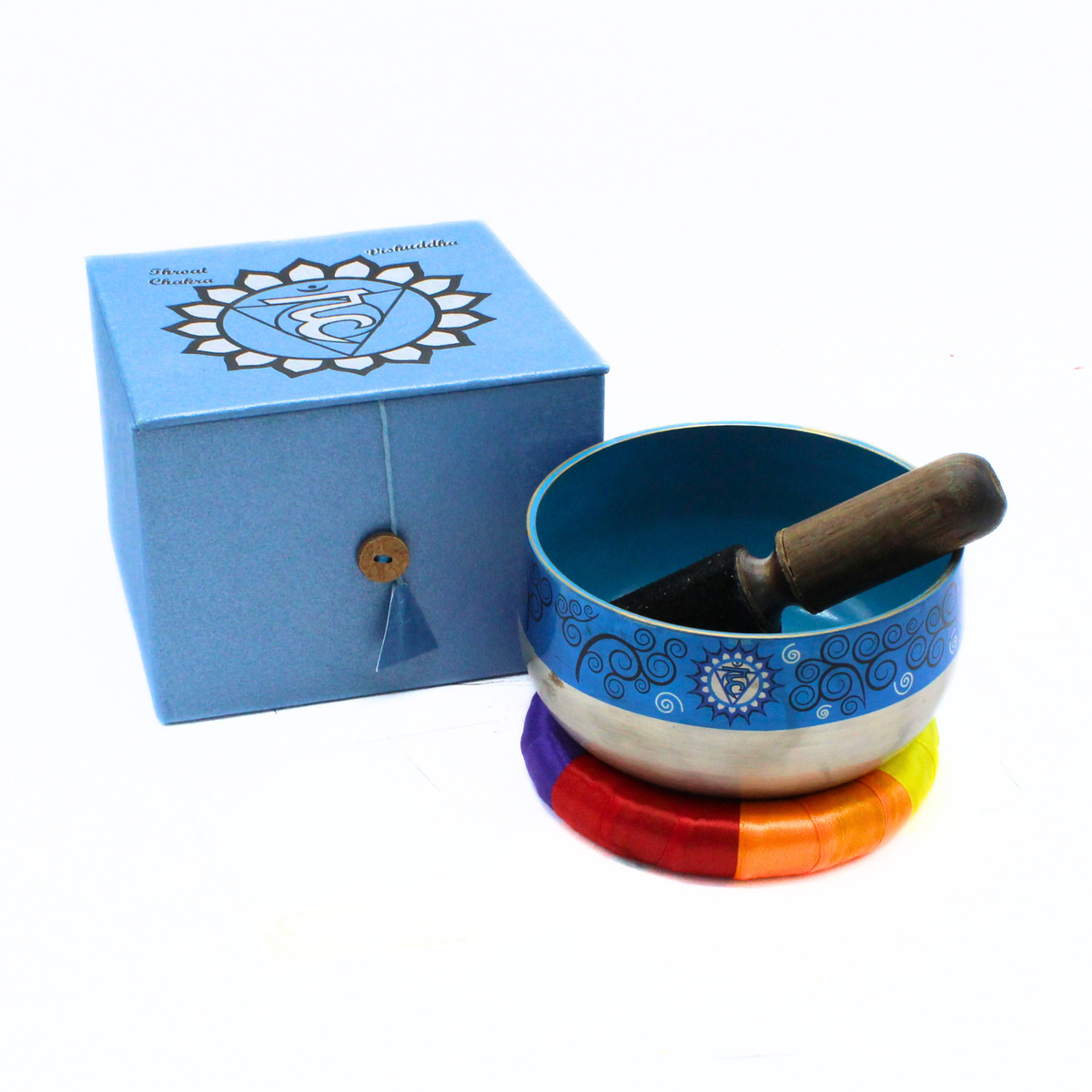 Throat Chakra Singing Bowl Silver Brass - Light Blue