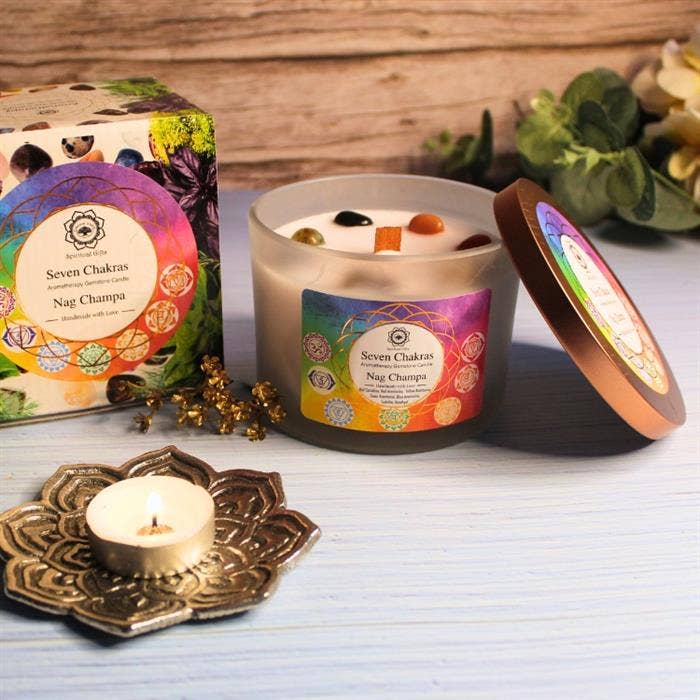 Green Tree Gemstone Candle Seven Chakras Nag Champa 256g